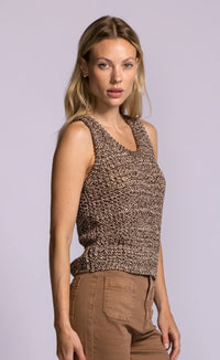 Pink Martini Sancola brown textured cotton knit tank front angled view Lemonberry Aurora