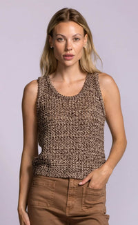 Pink Martini Sancola brown textured cotton knit tank front view Lemonberry Aurora