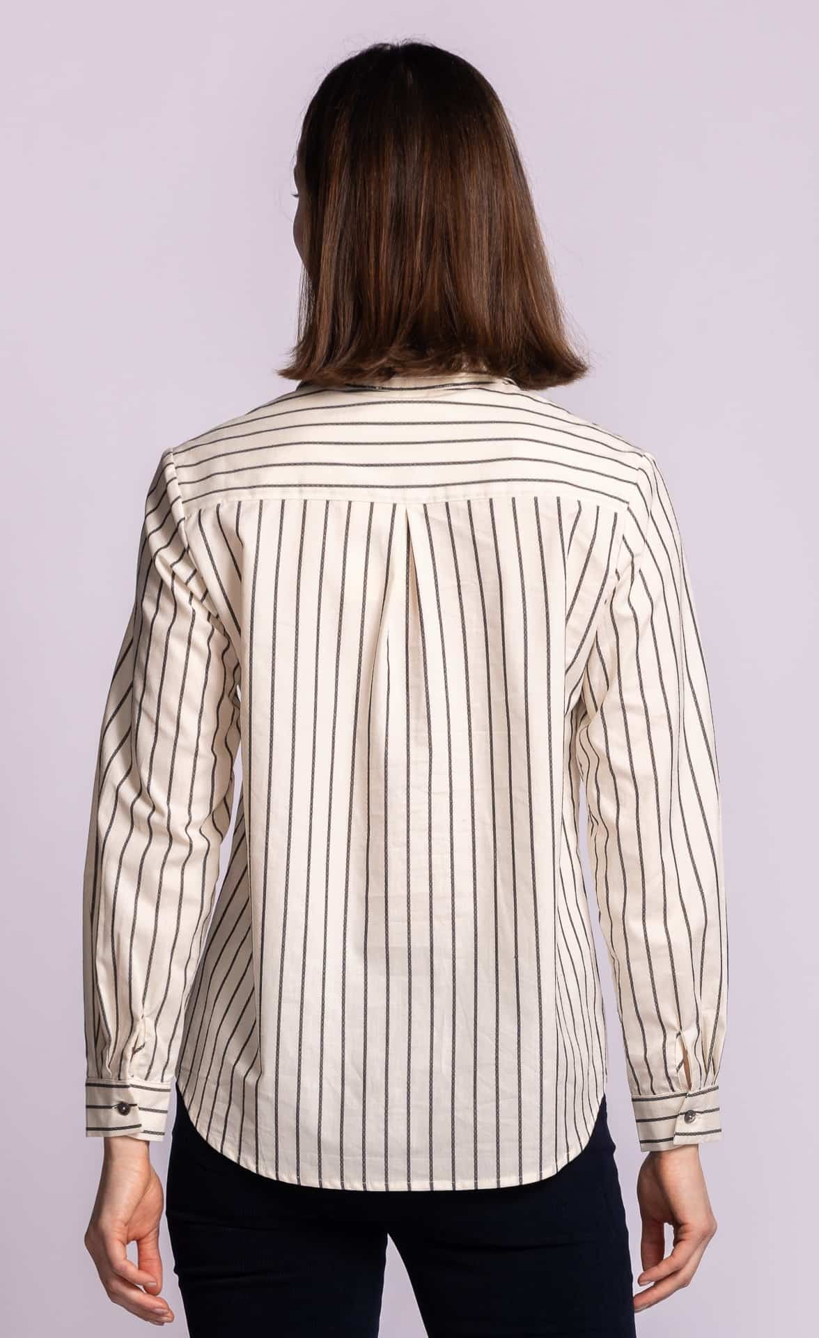 Pink Martini Sapphire black striped cotton shirt back view Lemonberry Aurora