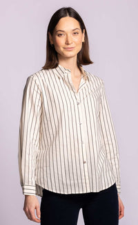 Pink Martini Sapphire black striped cotton shirt front view Lemonberry Aurora