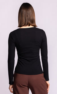 Pink Martini Seraphina ribbed long-sleeve top in black back view