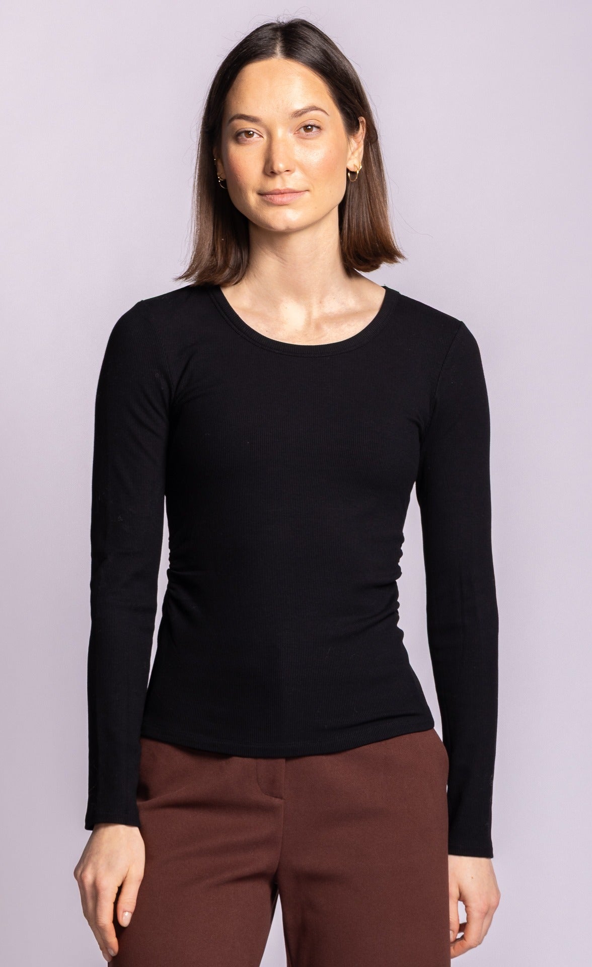 Pink Martini Seraphina ribbed long-sleeve top in black front view