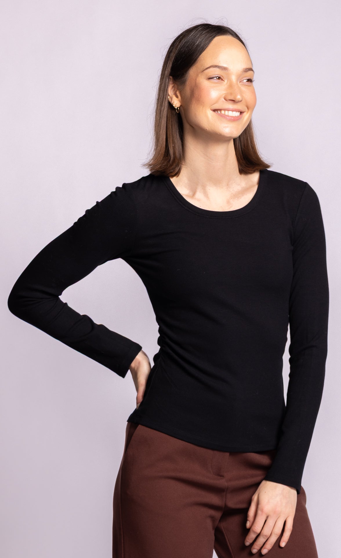 Pink Martini Seraphina ribbed long-sleeve top in black side view