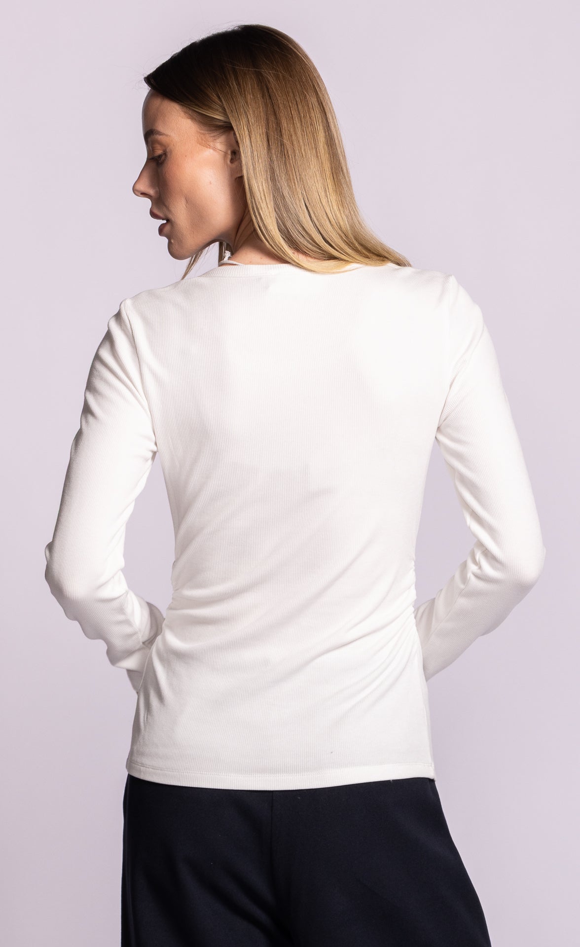 Pink Martini Seraphina ribbed long-sleeve top in white back view