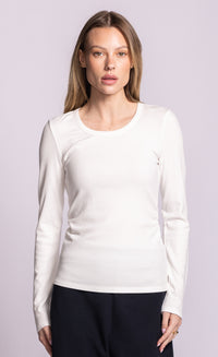 Pink Martini Seraphina ribbed long-sleeve top in white front view