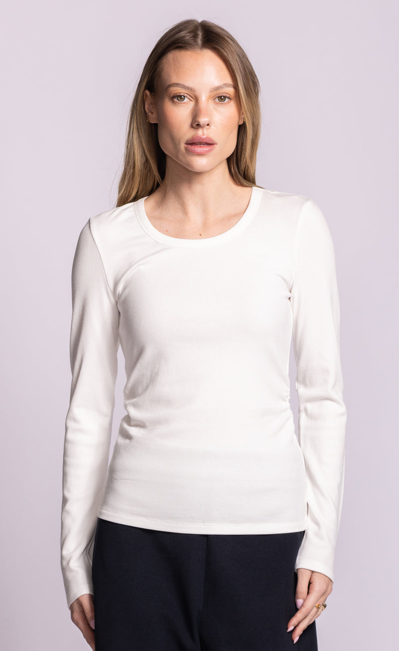 Pink Martini Seraphina ribbed long-sleeve top in white front view