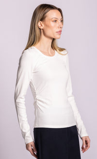 Pink Martini Seraphina ribbed long-sleeve top in white side view