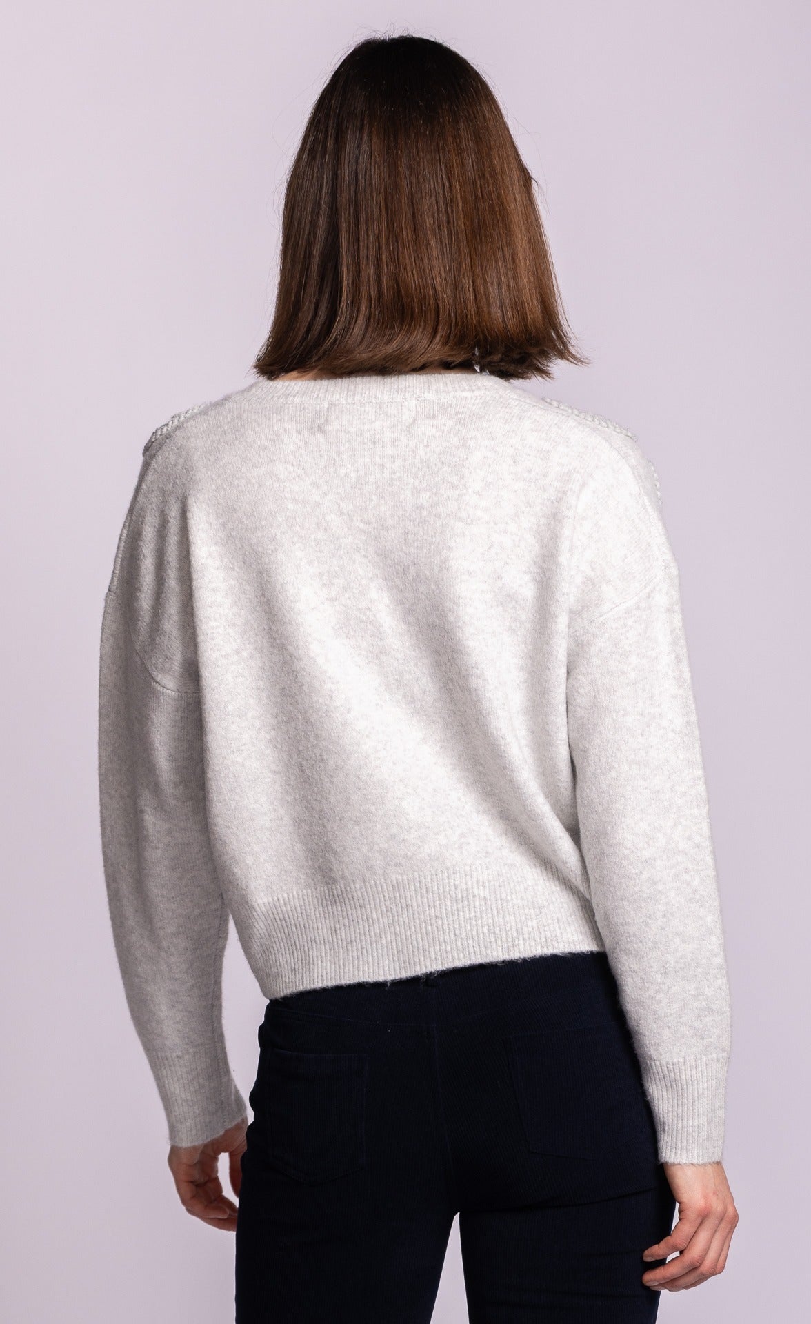 Pink Martini Skye textured V-neck sweater in grey back view