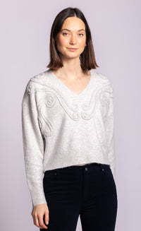 Pink Martini Skye textured V-neck sweater in grey front view