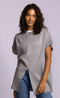 Pink Martini Tonia sweater grey zip knit front view Lemonberry Aurora