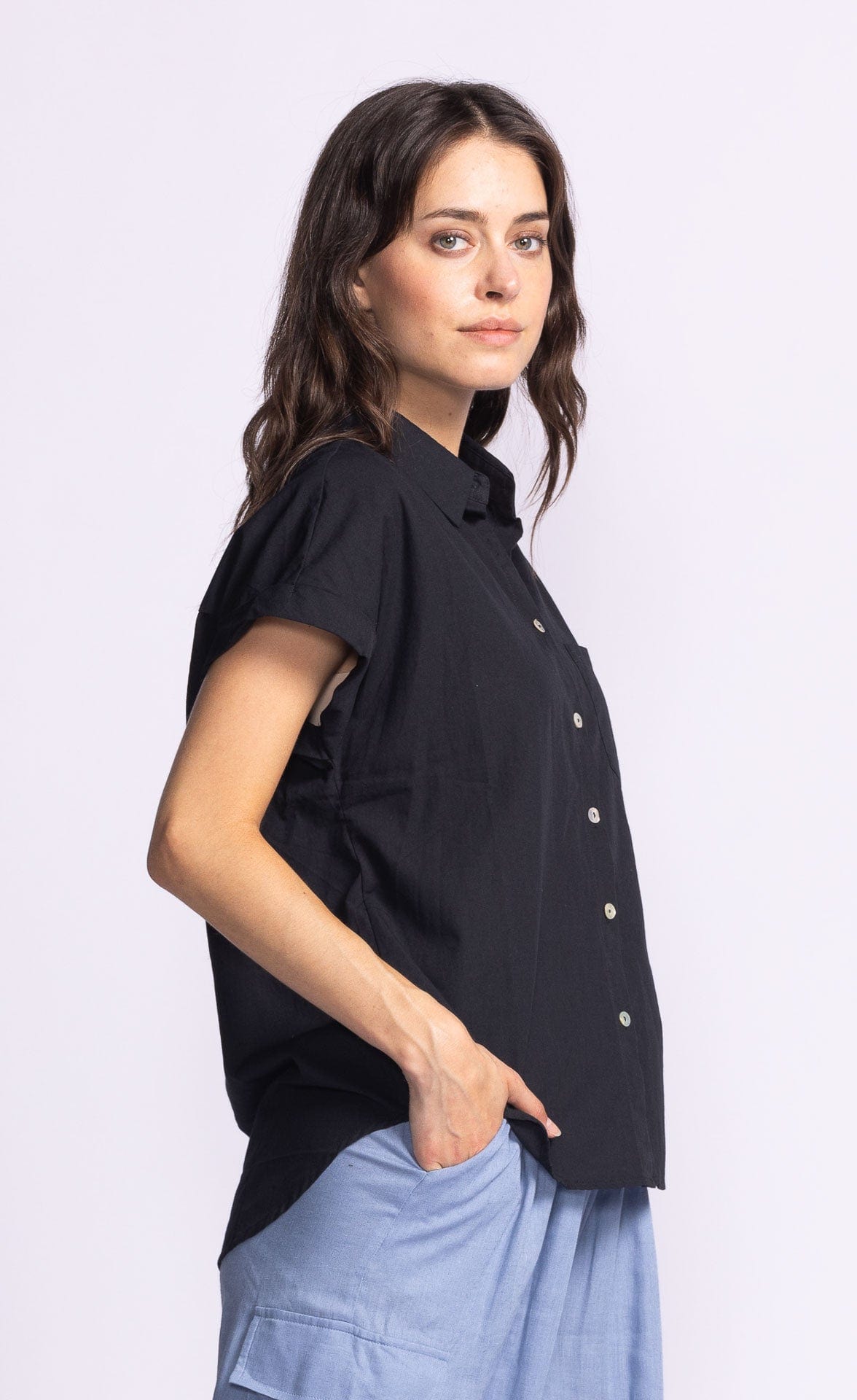 Pink Martini Tops Carrie Top by Pink Martini - Versatile Lightweight Button-Up Shirt available at Lemonberry Boutique Aurora