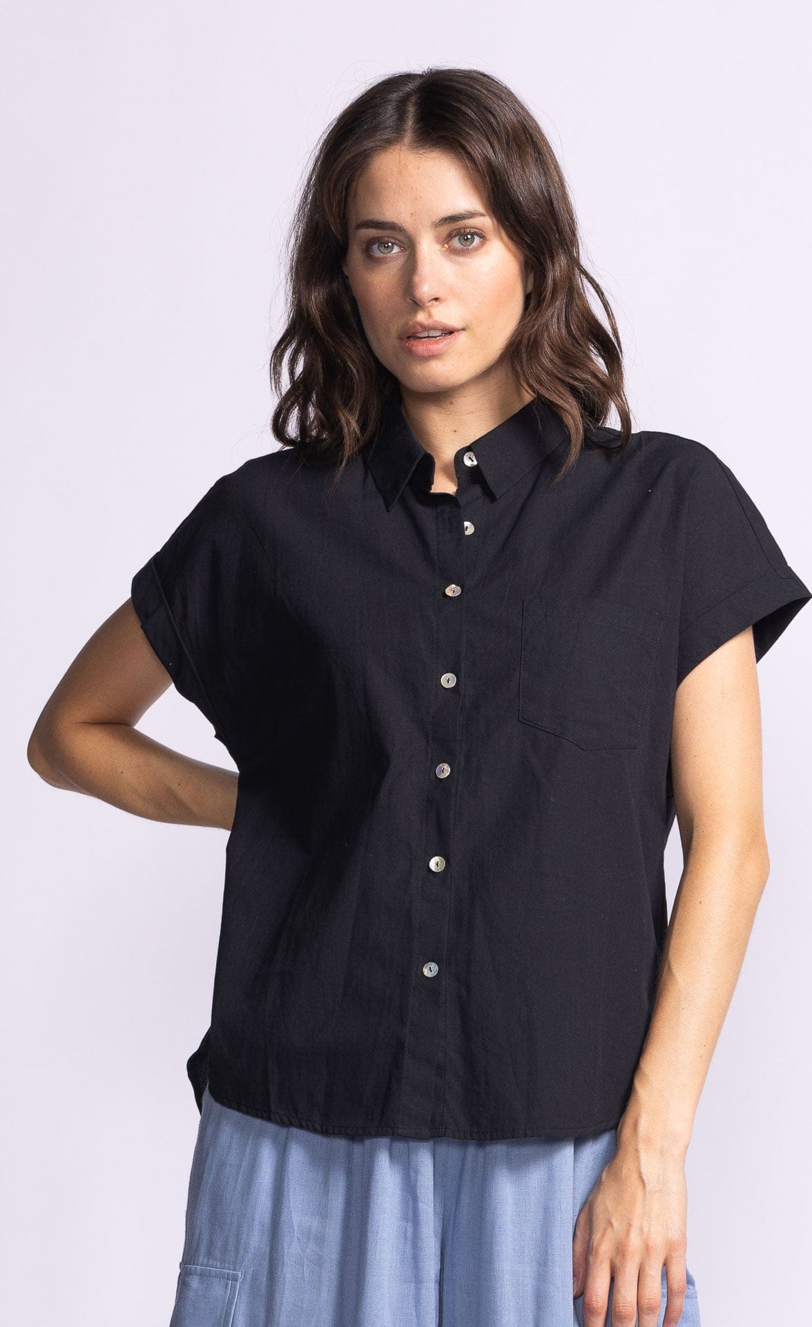 Pink Martini Tops Carrie Top by Pink Martini - Versatile Lightweight Button-Up Shirt available at Lemonberry Boutique Aurora