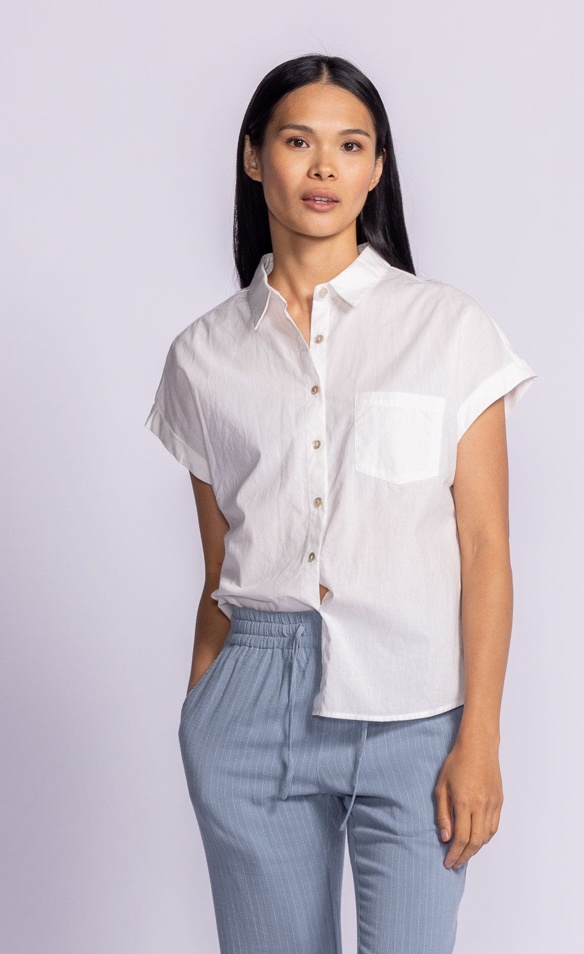 Pink Martini Tops Carrie Top by Pink Martini - Versatile Lightweight Button-Up Shirt available at Lemonberry Boutique Aurora