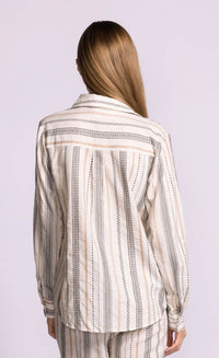Pink Martini Tuba Top neutral stripe linen blend shirt back view Lemonberry Aurora