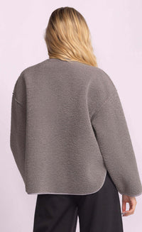 Pink Martini Wynola Jacket in grey fleece – back view on model, Lemonberry Richmond Hill casual style