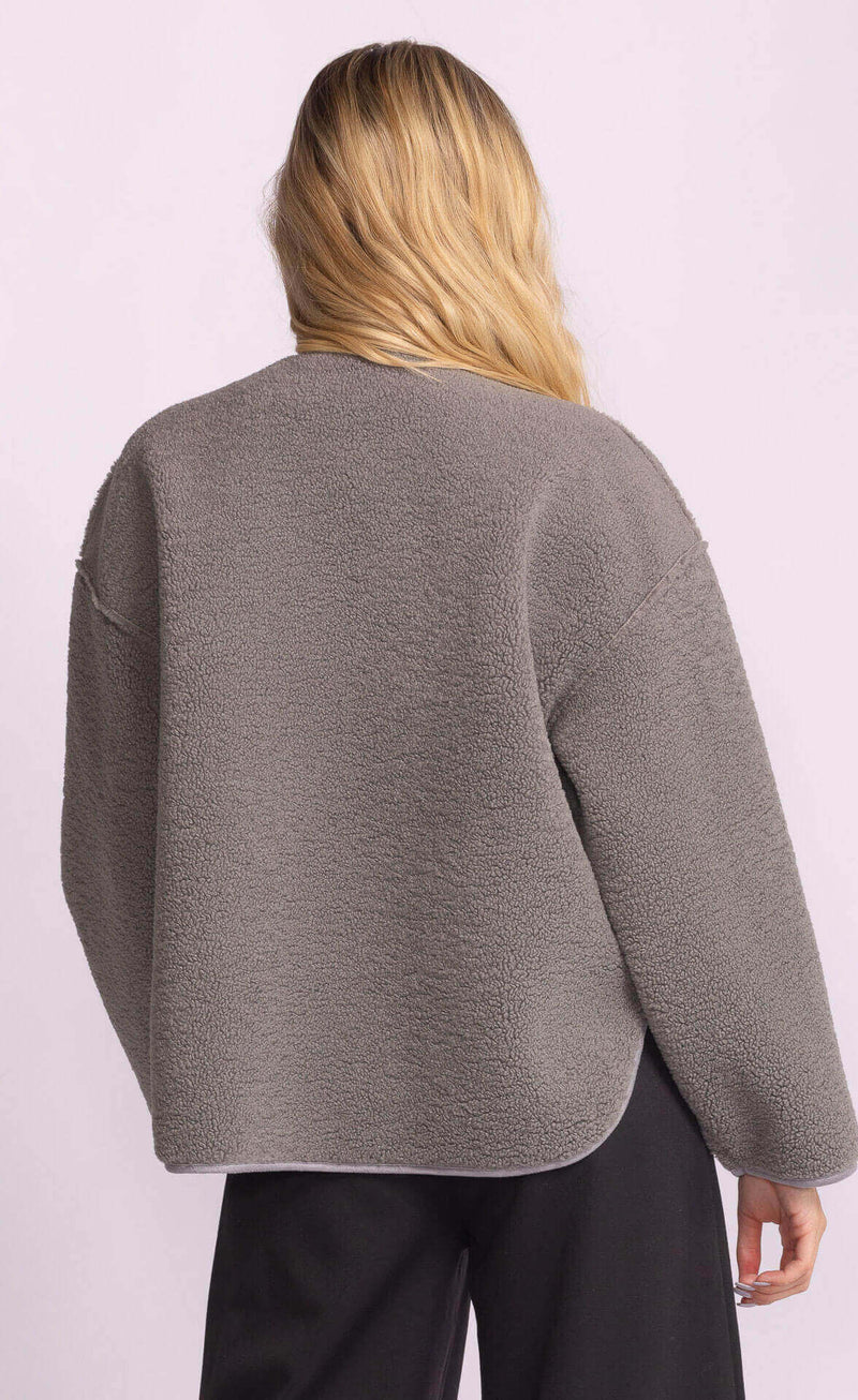 Pink Martini Wynola Jacket in grey fleece – back view on model, Lemonberry Richmond Hill casual style