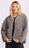 Pink Martini Wynola Jacket in grey fleece – front view on model, Lemonberry Richmond Hill fall outerwear