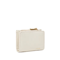 Angled view of Pixie Mood Aiko Wallet in Cream showing vegan leather texture – Lemonberry Aurora.