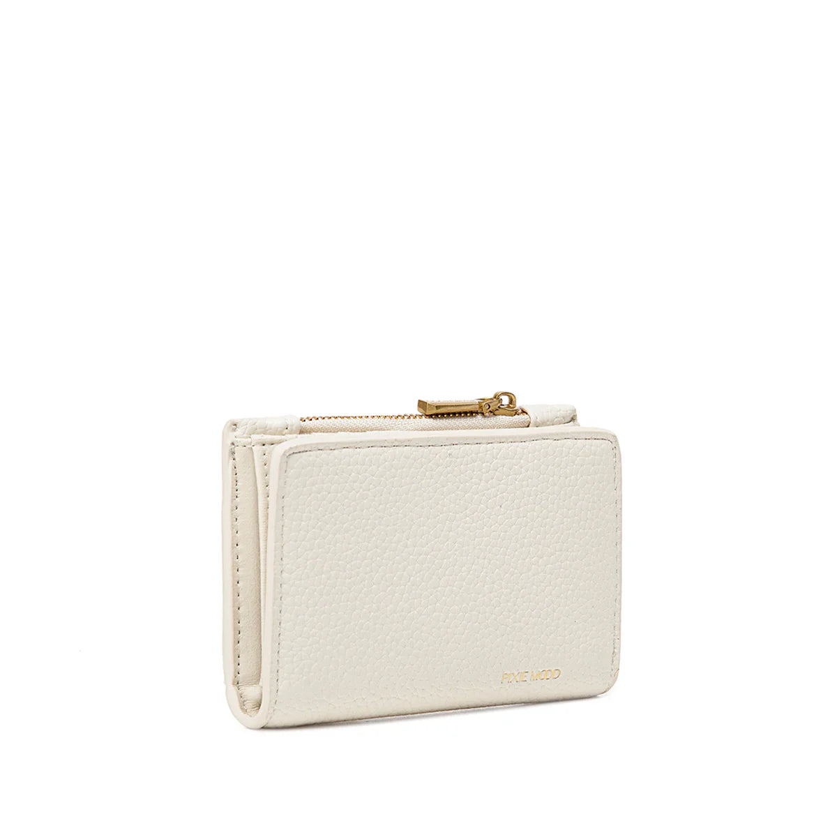 Angled view of Pixie Mood Aiko Wallet in Cream showing vegan leather texture – Lemonberry Aurora.