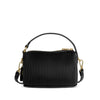 Pixie Mood Ella pleated crossbody in black, front view with top handle—available at Lemonberry in Aurora close to Barrie.