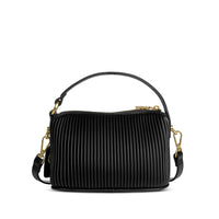Pixie Mood Ella pleated crossbody in black, front view with top handle—available at Lemonberry in Aurora close to Barrie.