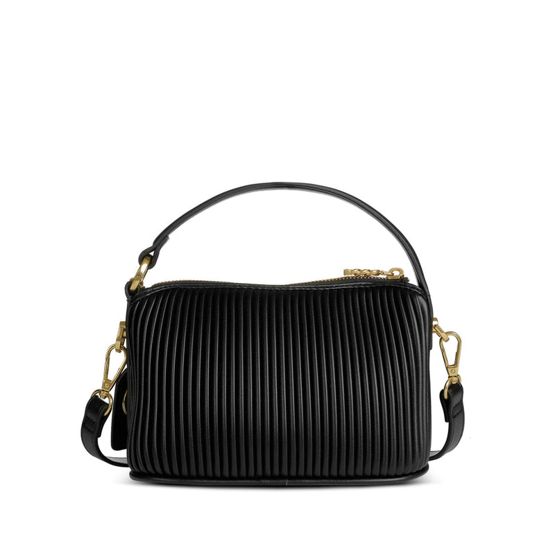 Pixie Mood Ella pleated crossbody in black, front view with top handle—available at Lemonberry in Aurora close to Barrie.