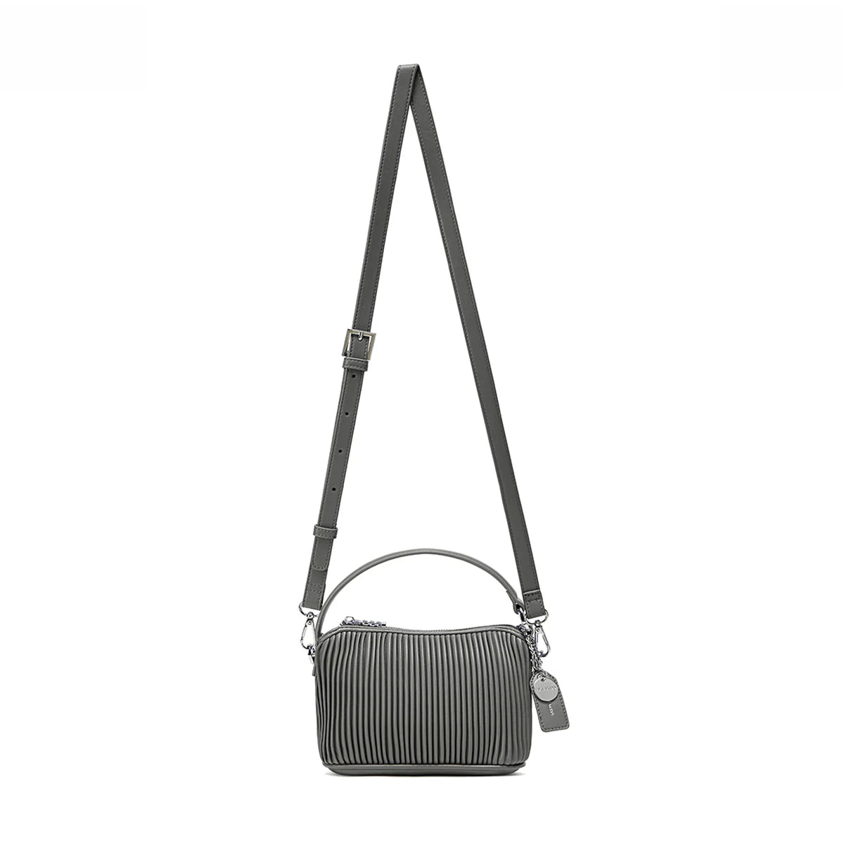Slate grey Ella crossbody by Pixie Mood with adjustable strap and compact shape—available at Lemonberry Canada.