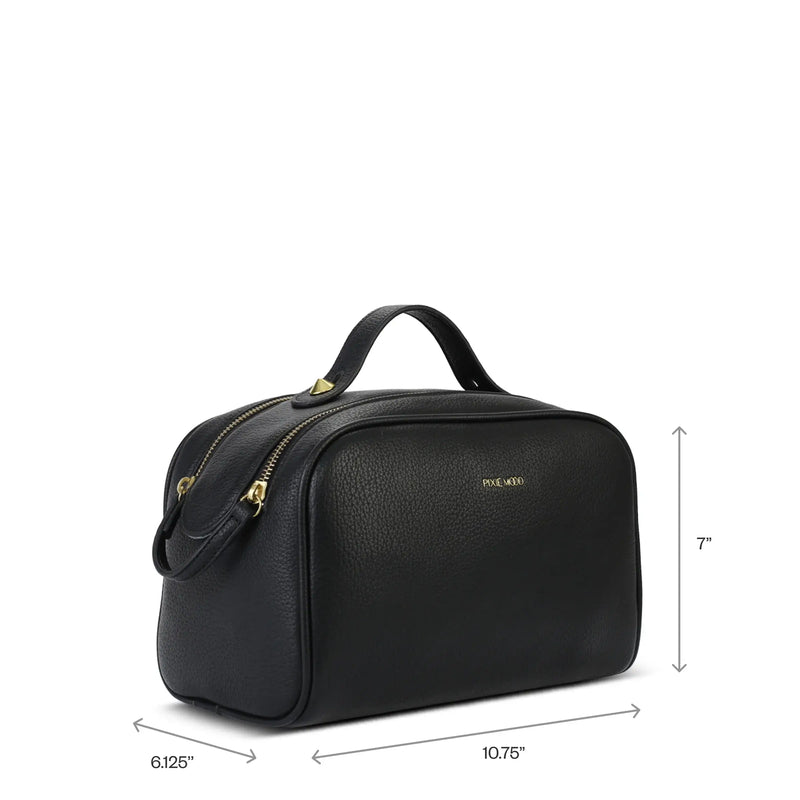 Size and dimensions for Pixie Mood Teagan Toiletry Case in black with measurements—Canadian boutique Lemonberry.