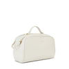 Three-quarter view of Pixie Mood Teagan Toiletry Case in white with gold hardware and double-zip—shop Lemonberry, Aurora ON.