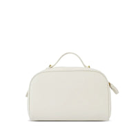 Back view of white Pixie Mood Teagan Toiletry Case showing smooth pebbled finish and structured silhouette—Lemonberry Canada.