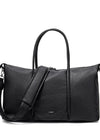 front close up of black pixie mood amara weekender vegan leather bag, lemonberry aurora
