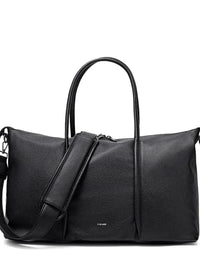 front close up of black pixie mood amara weekender vegan leather bag, lemonberry aurora