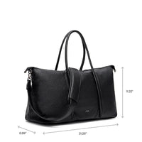 black pixie mood amara weekender bag with size measurements shown, lemonberry aurora travel display