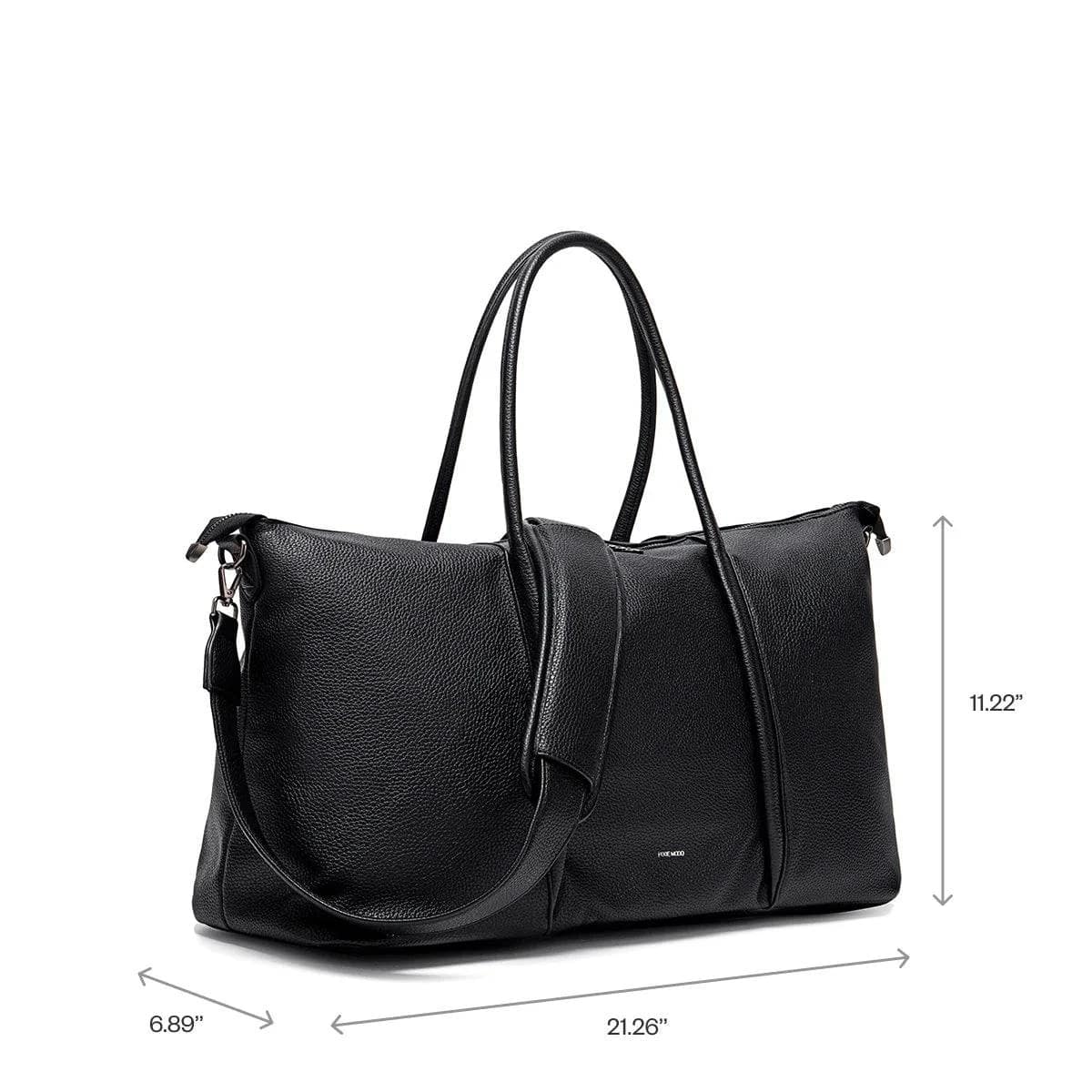 black pixie mood amara weekender bag with size measurements shown, lemonberry aurora travel display