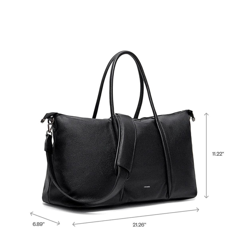 black pixie mood amara weekender bag with size measurements shown, lemonberry aurora travel display