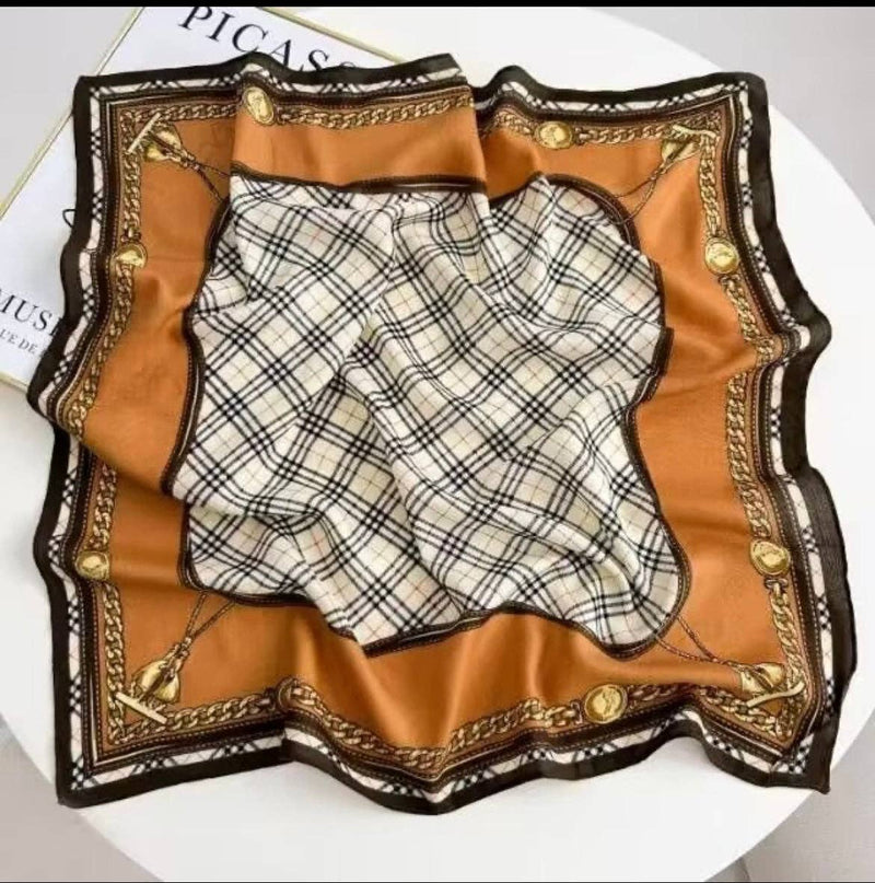 plaid chain square scarf full view lightweight 70x70