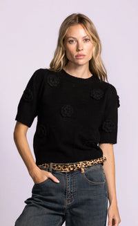 Pink Martini Roslyn 3D Rosette Short-Sleeve Sweater