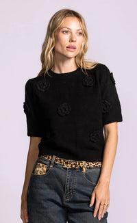 Pink Martini Roslyn 3D Rosette Short-Sleeve Sweater