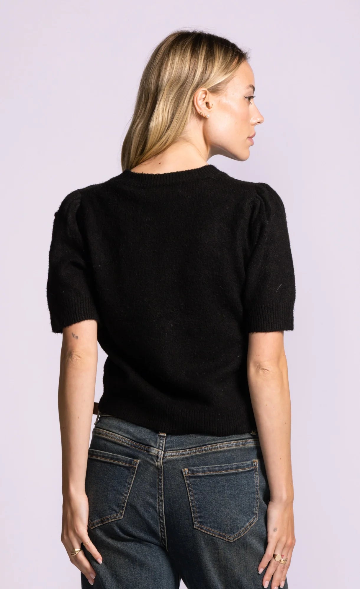 Pink Martini Roslyn 3D Rosette Short-Sleeve Sweater