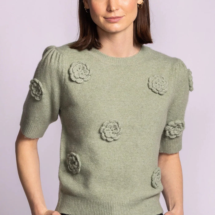 Pink Martini Roslyn 3D Rosette Short-Sleeve Sweater