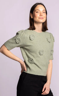 Pink Martini Roslyn 3D Rosette Short-Sleeve Sweater