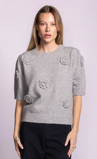 Pink Martini Roslyn 3D Rosette Short-Sleeve Sweater