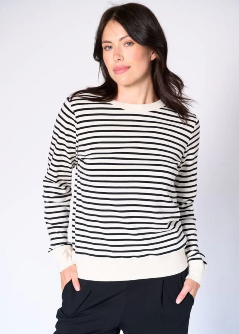 Preloved Genevieve black stripe cotton crew neck top front view