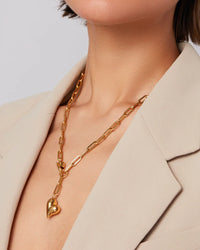 Jenny Bird Puffy Heart Necklace gold heart pendant on model — Lemonberry Aurora