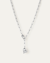 Jenny Bird Puffy Heart Necklace silver finish — Lemonberry Aurora flat lay