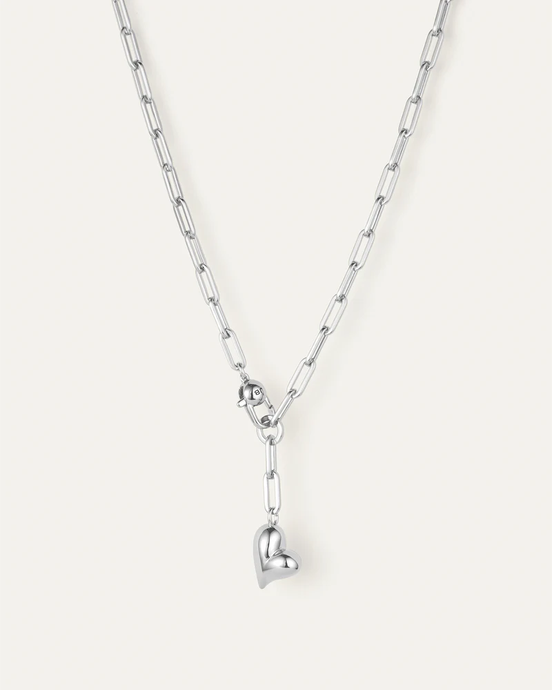 Jenny Bird Puffy Heart Necklace silver finish — Lemonberry Aurora flat lay