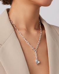 Jenny Bird Puffy Heart Necklace silver heart pendant styled on model — Lemonberry Aurora