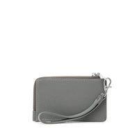 Back of grey Quinn Card Wallet with detachable wristlet strap