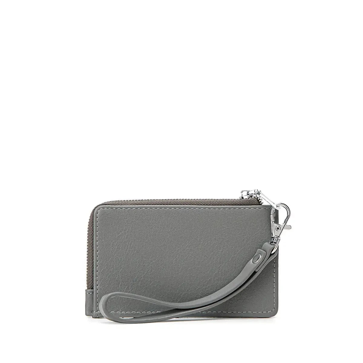 Back of grey Quinn Card Wallet with detachable wristlet strap