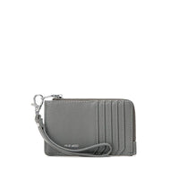 Grey Quinn Card Wallet front view with card slots and wristlet